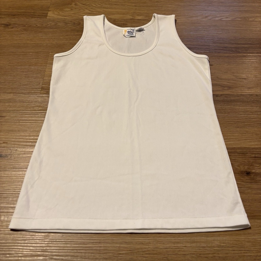 VTG 70s White Tank Top Women's M Fits XS/S Golden Rose Made In Japan Athleisure